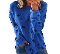 SkotO Sweatshirt Femme Coton Grandes Tailles - T-shirt à manches longues sans capuche imprimé étoiles T-shirt décontracté à manches longues Tops Loose Sportswear Motif Tops Hiver Streetwear, BU1,