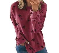 SkotO Sweatshirt Femme Coton Grandes Tailles - T-shirt à manches longues sans capuche imprimé étoiles T-shirt décontracté à manches longues Tops Loose Sportswear Motif Tops Hiver Streetwear, rouge,