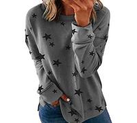 SkotO Sweatshirt Femme Coton Grandes Tailles - T-shirt à manches longues sans capuche imprimé étoiles T-shirt décontracté à manches longues Tops Loose Sportswear Motif Tops Hiver Streetwear, #N/A., L