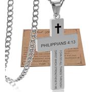 SKQIR Collier avec pendentif en forme de croix pour homme avec verset de la Bible, écriture religieuse chrétienne, première communion, bijoux pour garçons, panier de Pâques, cadeaux de remise de