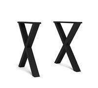 Skraut Home | 2 Pieds | 72x72cm | Support | Chevalet | en Forme de X | Pieds de Table en Bois Massif | Salon | Salle à Manger | Bureau | Laqué Noir