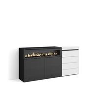 Skraut Home | Buffet, Bahut | Meuble de Rangement | 157x75x35 cm | Chambre à Coucher, pièce | Cheminée électrique | Commode, Buffet | Style Moderne | Blanc