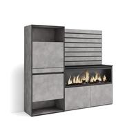 Skraut Home | Buffet, Bahut | Meuble de Rangement | 167x145x35 cm | Chambre à Coucher, pièce | Cheminée électrique XXL | Meuble à Chaussures | Style Moderne | Ciment