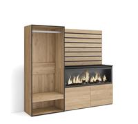 Skraut Home | Buffet, Bahut | Meuble de Rangement | 167x145x35 cm | Chambre à Coucher, pièce | Cheminée électrique XXL | Vestiaire Ouvert | Style Moderne | Chêne