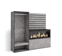 Skraut Home | Buffet, Bahut | Meuble de Rangement | 167x145x35 cm | Chambre à Coucher, pièce | Cheminée électrique XXL | Vestiaire Ouvert | Style Moderne | Ciment