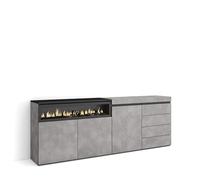 Skraut Home | Buffet, Bahut | Meuble de Rangement | 207x75x35 cm | Chambre à Coucher, pièce | Cheminée électrique | Commode, Buffet | Style Moderne | Ciment