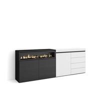 Skraut Home | Buffet, Bahut | Meuble de Rangement | 207x75x35 cm | Chambre à Coucher, pièce | Cheminée électrique | Commode, Buffet | Style Moderne | Blanc
