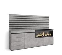 Skraut Home | Buffet, Bahut | Meuble de Rangement | 214x145x35 cm | Chambre à Coucher, pièce | Cheminée électrique XXL | Commode, Buffet | Style Moderne | Ciment