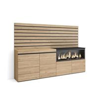 Skraut Home | Buffet, Bahut | Meuble de Rangement | 214x145x35 cm | Chambre à Coucher, pièce | Cheminée électrique XXL | Commode, Buffet | Style Moderne | Chêne