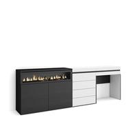 Skraut Home | Buffet, Bahut | Meuble de Rangement | 227x75x35 cm | Chambre à Coucher, pièce | Cheminée électrique | Commode, Buffet | Coiffeuse | Style Moderne | Blanc