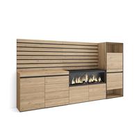 Skraut Home | Buffet, Bahut | Meuble de Rangement | 274x145x35 cm | Chambre à Coucher, pièce | Cheminée électrique XXL | Commode, Buffet | Meuble à Chaussures | Style Moderne | Chêne