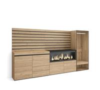 Skraut Home | Buffet, Bahut | Meuble de Rangement | 274x145x35 cm | Chambre à Coucher, pièce | Cheminée électrique XXL | Commode, Buffet | Vestiaire Ouvert | Style Moderne | Chêne