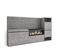 Skraut Home | Buffet, Bahut | Meuble de Rangement | 274x145x35 cm | Chambre à Coucher, pièce | Cheminée électrique XXL | Commode, Buffet | Meuble à Chaussures | Style Moderne | Ciment