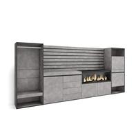 Skraut Home | Buffet, Bahut | Meuble de Rangement | 334x145x35cm | Chambre à Coucher | Cheminée électrique XXL | Commode, Buffet | Meuble à Chaussures | Vestiaire Ouvert | Style Moderne | Ciment