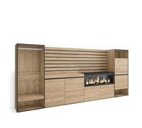 Skraut Home | Buffet, Bahut | Meuble de Rangement | 334x145x35cm | Chambre à coucher, pièce | Cheminée électrique XXL | Commode, Buffet | Meuble à Chaussures | Vestiaire ouvert | Style moderne | Chêne