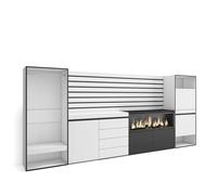 Skraut Home | Buffet, Bahut | Meuble de Rangement | 334x145x35cm | Chambre à coucher, pièce | Cheminée électrique XXL | Commode, Buffet | Meuble à Chaussures | Vestiaire ouvert | Style moderne | Blanc