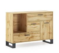 Skraut Home | Buffet de Salon ou de Salle à Manger | 86 x 120 x 40 cm | Buffet avec 1 Porte + 3 Tiroirs | Modèle Loft | Bois Résistant | Finition Chêne