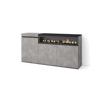 Skraut Home | Buffet Salon et Cuisine | Meuble de Rangement, Commode | 150x75x35cm | 3 Portes | Cheminée électrique | Style Moderne | Ciment