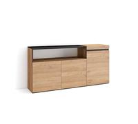 Skraut Home | Buffet Salon et Cuisine | Meuble de Rangement, Commode | 150x75x35cm | 3 Portes | Meuble Chaussure | Style Moderne | Chêne et Noir
