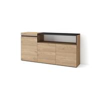 Skraut Home | Buffet Salon et Cuisine | Meuble de Rangement, Commode | 150x75x35cm | 3 Portes | Meuble Chaussure | Style Moderne | Chêne et Noir
