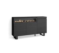 Skraut Home | Buffet Salon et Cuisine | Meuble de Rangement, Commode | 150x87x35cm | 3 Portes | Cheminée électrique | Design Industriel | Style Moderne | Noir