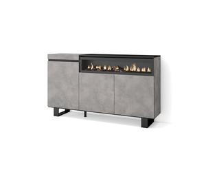 Skraut Home | Buffet Salon et Cuisine | Meuble de Rangement, Commode | 150x87x35cm | 3 Portes | Cheminée électrique | Design Industriel | Style Moderne | Ciment