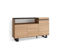 Skraut Home | Buffet Salon et Cuisine | Meuble de Rangement, Commode | 150x87x35cm | 3 Portes | Design Industriel | Style Moderne | Chêne et Noir