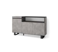 Skraut Home | Buffet Salon et Cuisine | Meuble de Rangement, Commode | 150x87x35cm | 3 Portes | Design Industriel | Style Moderne | Ciment