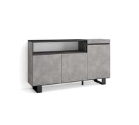 Skraut Home | Buffet Salon et Cuisine | Meuble de Rangement, Commode | 150x87x35cm | 3 Portes | Design Industriel | Style Moderne | Ciment