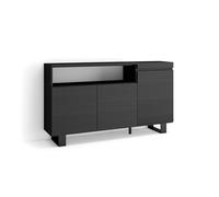 Skraut Home | Buffet Salon et Cuisine | Meuble de Rangement, Commode | 150x87x35cm | 3 Portes | Design Industriel | Style Moderne | Noir