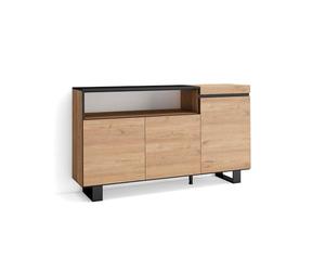 Skraut Home | Buffet Salon et Cuisine | Meuble de Rangement, Commode | 150x87x35cm | 3 Portes | Design Industriel | Style Moderne | Chêne et Noir