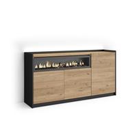 Skraut Home | Buffet Salon et Cuisine | Meuble de Rangement, Commode | 156x80x37 cm | 3 Portes | Cheminée électrique | LED | Style Moderne | Chêne et Noir