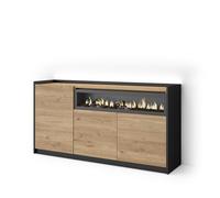 Skraut Home | Buffet Salon et Cuisine | Meuble de Rangement, Commode | 156x80x37 cm | 3 Portes | Cheminée électrique | LED | Style Moderne | Chêne et Noir