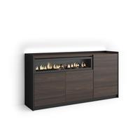 Skraut Home | Buffet Salon et Cuisine | Meuble de Rangement, Commode | 156x80x37 cm | 3 Portes | Cheminée électrique | LED | Style Moderne | Chêne foncé et Noir