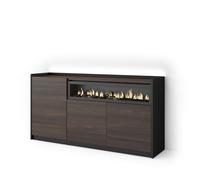 Skraut Home | Buffet Salon et Cuisine | Meuble de Rangement, Commode | 156x80x37 cm | 3 Portes | Cheminée électrique | LED | Style Moderne | Chêne foncé et Noir