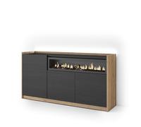 Skraut Home | Buffet Salon et Cuisine | Meuble de Rangement, Commode | 156x80x37 cm | 3 Portes | Cheminée électrique | LED | Style Moderne | Noir et chêne