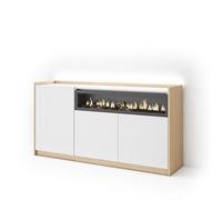 Skraut Home | Buffet Salon et Cuisine | Meuble de Rangement, Commode | 156x80x37 cm | 3 Portes | Cheminée électrique | LED | Style Moderne | Blanc et Chêne Soft