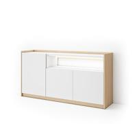 Skraut Home | Buffet Salon et Cuisine | Meuble de Rangement, Commode | 156x80x37 cm | 3 Portes | LED | Style Moderne | Blanc et Chêne Soft
