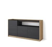 Skraut Home | Buffet Salon et Cuisine | Meuble de Rangement, Commode | 156x80x37 cm | 3 Portes | Meuble Chaussure | Style Moderne | Noir et chêne