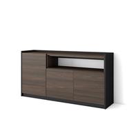 Skraut Home | Buffet Salon et Cuisine | Meuble de Rangement, Commode | 156x80x37 cm | 3 Portes | Meuble Chaussure | Style Moderne | Chêne foncé et Noir