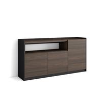 Skraut Home | Buffet Salon et Cuisine | Meuble de Rangement, Commode | 156x80x37 cm | 3 Portes | Meuble Chaussure | Style Moderne | Chêne foncé et Noir