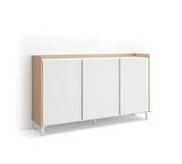 Skraut Home | Buffet Salon et Cuisine | Meuble de Rangement, Commode | 156x91x35 cm | 3 Portes | Design Industriel | LED | Style Moderne | Blanc et Chêne Soft