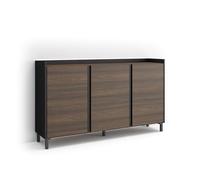 Skraut Home | Buffet Salon et Cuisine | Meuble de Rangement, Commode | 156x91x35 cm | 3 Portes | Design Industriel | LED | Style Moderne | Chêne foncé et Noir