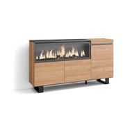 Skraut Home | Buffet Salon et Cuisine | Meuble de Rangement, Commode | 160 | 3 Portes | Cheminée électrique XXL | Design Industriel | Style Moderne | Chêne