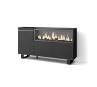 Skraut Home | Buffet Salon et Cuisine | Meuble de Rangement, Commode | 160 | 3 Portes | Cheminée électrique XXL | Design Industriel | Style Moderne | Noir