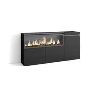 Skraut Home | Buffet Salon et Cuisine | Meuble de Rangement, Commode | 160 | 3 Portes | Cheminée électrique XXL | Style Moderne | Noir
