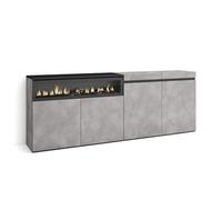 Skraut Home | Buffet Salon et Cuisine | Meuble de Rangement, Commode | 200x75x35cm | 4 Portes | Cheminée électrique | Style Moderne | Ciment