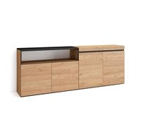 Skraut Home | Buffet Salon et Cuisine | Meuble de Rangement, Commode | 200x75x35cm | 4 Portes | Meuble Chaussure | Style Moderne | Chêne et Noir