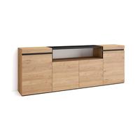 Skraut Home | Buffet Salon et Cuisine | Meuble de Rangement, Commode | 200x75x35cm | 4 Portes | Meuble Chaussure | Style Moderne | Chêne et Noir