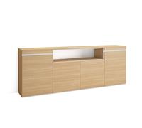 Skraut Home | Buffet Salon et Cuisine | Meuble de Rangement, Commode | 200x75x35cm | 4 Portes | Meuble Chaussure | Style Moderne | Chêne Soft et Blanc